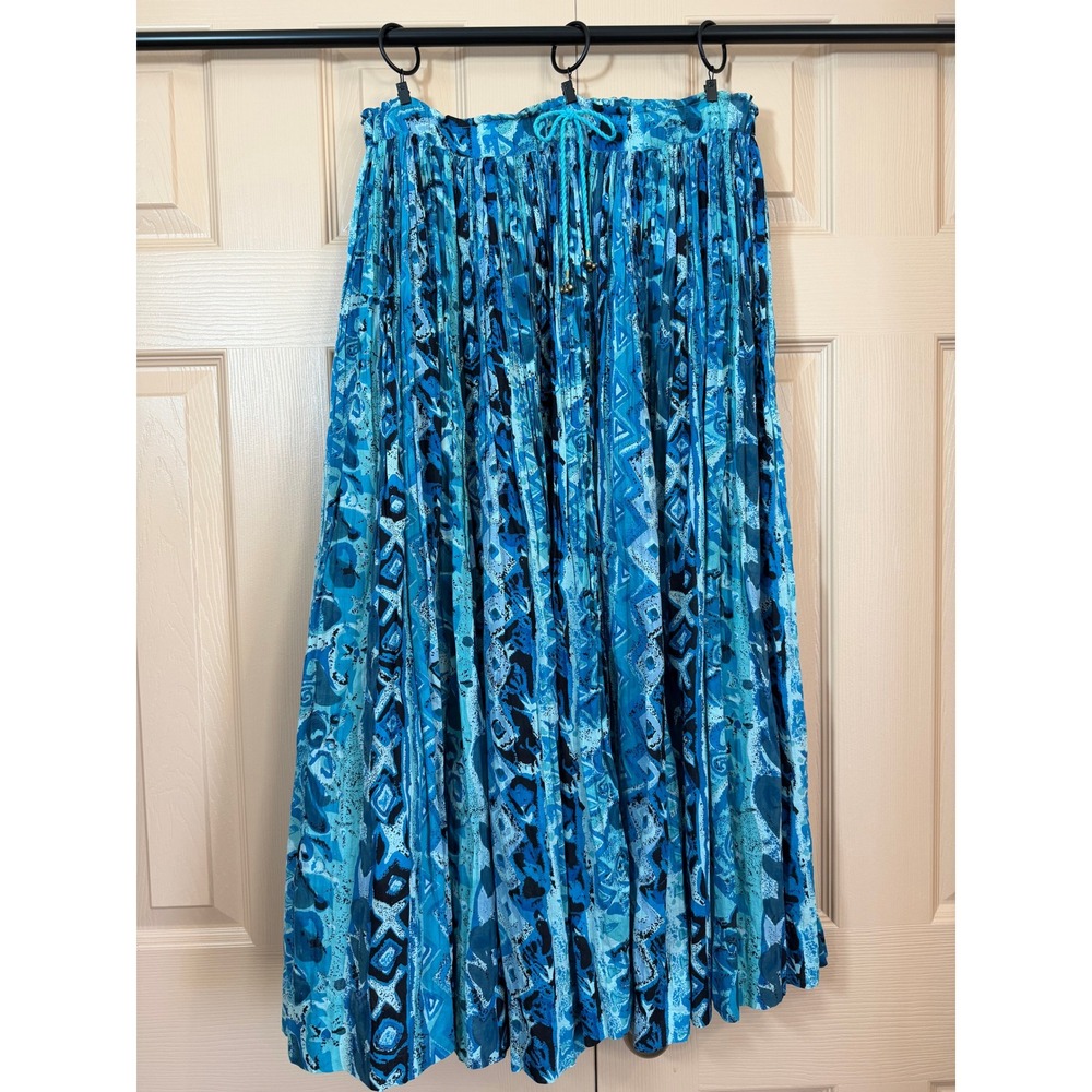 Vintage Broomstick Maxi Skirt Blue Geometric Cotton Huntington Ridge Size Medium
